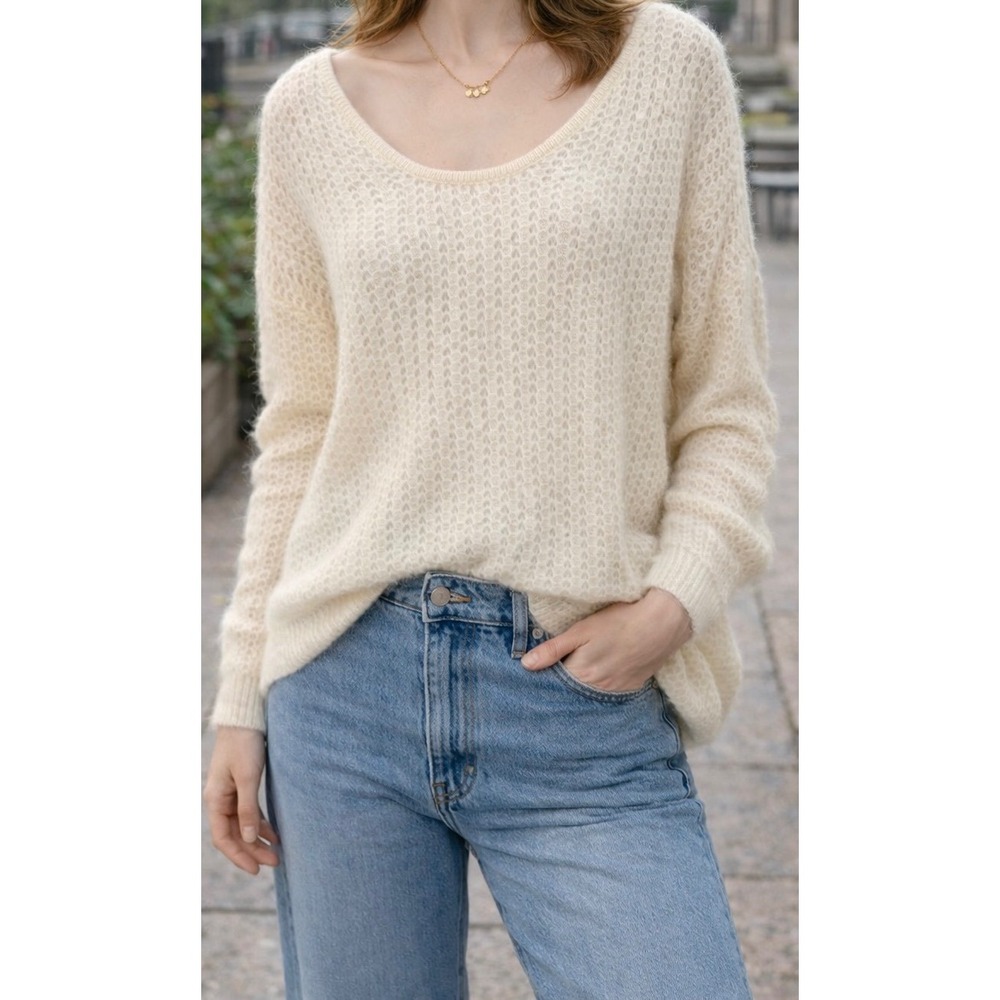 Wilfred Aritzia Cream Open Knit Scoop Neck Sweater SM Mohair Alpaca‎ Blend Soft